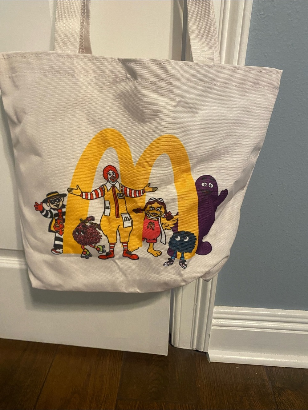 McDonald's White Kids Tote with Yellow Arches and Colorful Characters